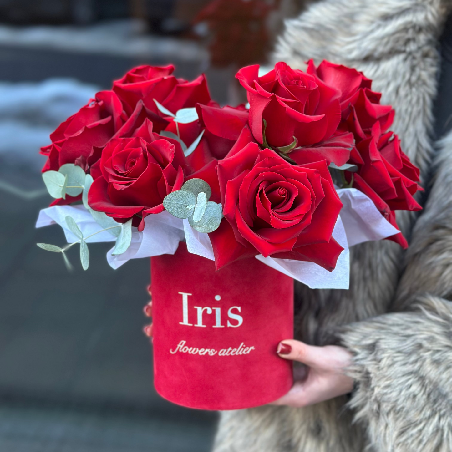 Flowerbox of red roses